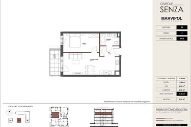 Rzut - Mieszkanie na sprzedaż 2 pokoje o powierzchni 45,86 m² - numer D.M18 w Osiedle Senza