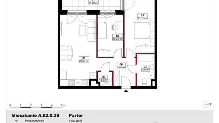 Rzut - Mieszkanie na sprzedaż 3 pokoje o powierzchni 63,88 m² - numer A02.0.39 w Skwer Witosa