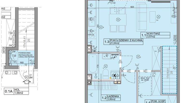 Rzut - Mieszkanie na sprzedaż 3 pokoje o powierzchni 56,07 m² - numer 110 w Manufaktura Marki 2 etap IV