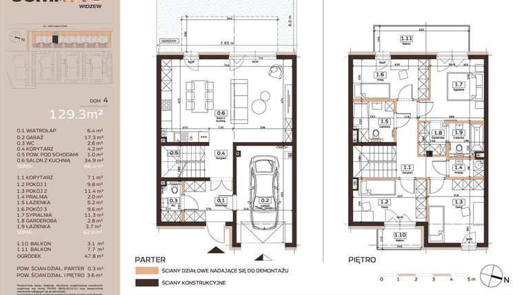 Rzut - Dom na sprzedaż 5 pokoi o powierzchni 129,3 m² - numer 4 w Domkove Widzew etap 2