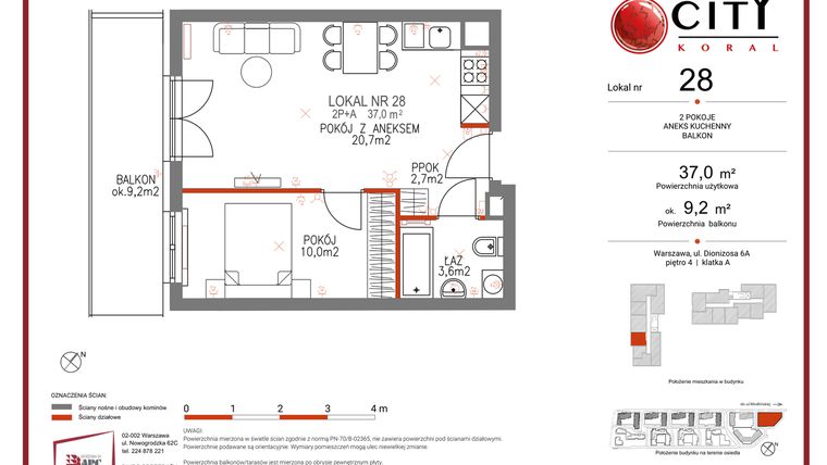 Rzut - Mieszkanie na sprzedaż 2 pokoje o powierzchni 37 m² - numer 28 w Comfort City Koral