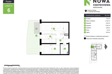Rzut - Mieszkanie na sprzedaż 3 pokoje o powierzchni 56,1 m² - numer M6 w Nowa Częstochowa Mościckiego