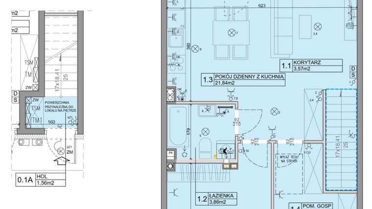 Rzut - Mieszkanie na sprzedaż 3 pokoje o powierzchni 56,07 m² - numer 94 w Manufaktura Marki 2 etap IV