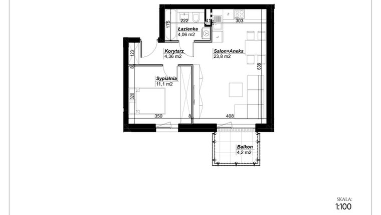 Rzut - Mieszkanie na sprzedaż 2 pokoje o powierzchni 43,32 m² - numer C.15 w Narcyzowe Wzgórza II