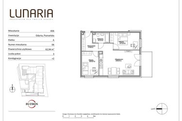 Rzut - Mieszkanie na sprzedaż 3 pokoje o powierzchni 62,94 m² - numer A06 w Lunaria