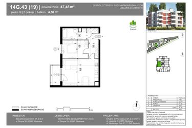 Rzut - Mieszkanie na sprzedaż 2 pokoje o powierzchni 47,48 m² - numer 14G.43 w Zielone Zamienie X