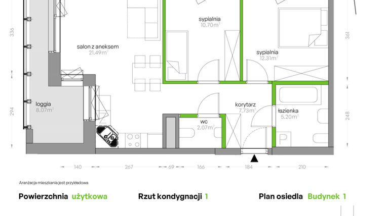 Rzut - Mieszkanie na sprzedaż 3 pokoje o powierzchni 59,4 m² - numer SV/36 w Sikorskiego Vita