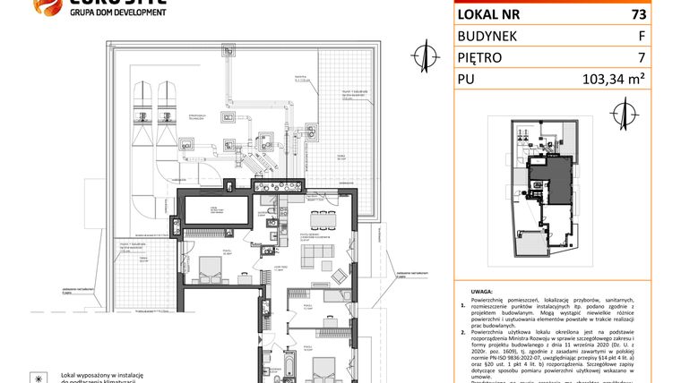 Rzut - Mieszkanie na sprzedaż 4 pokoje o powierzchni 103,34 m² - numer F.73 w Osiedle Synteza etap IV