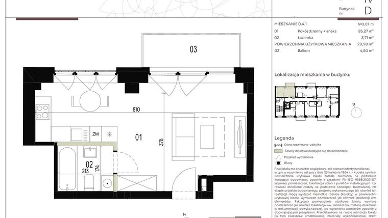 Rzut - Mieszkanie na sprzedaż 1 pokój o powierzchni 29,98 m² - numer D.4.1 w Nowa Stawowa