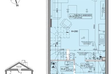Rzut - Dom na sprzedaż 3 pokoje o powierzchni 72,53 m² - numer 76B w Nova Magdalenka 7 etap IX-XII