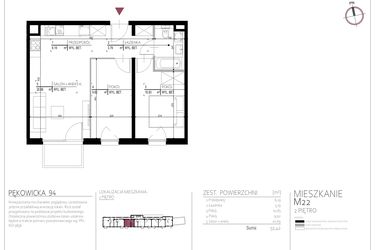 Rzut - Mieszkanie na sprzedaż 1 pokój o powierzchni 51,42 m² - numer M22 w Pękowicka 94
