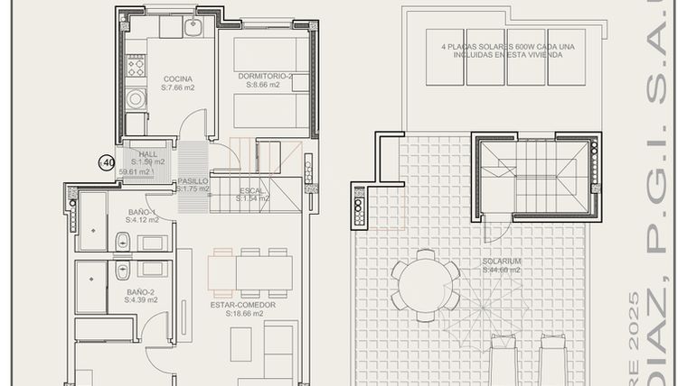 Rzut - Mieszkanie na sprzedaż 2 pokoje o powierzchni 59,6 m² - numer T1.40 w Residencial La Isla III
