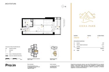 Rzut - Mieszkanie na sprzedaż 1 pokój o powierzchni 32,59 m² - numer 23A/13 w Izera Park