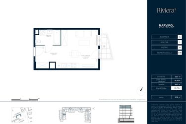 Rzut - Mieszkanie na sprzedaż 1 pokój o powierzchni 29,73 m² - numer A.M041 w Riviera⁵