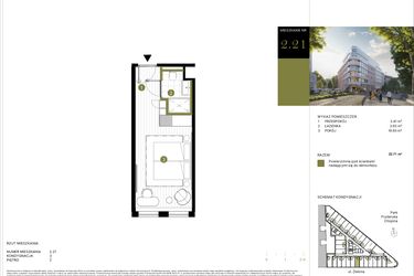 Rzut - Mieszkanie na sprzedaż 1 pokój o powierzchni 22,71 m² - numer 221 w Y3 Signature Hotel