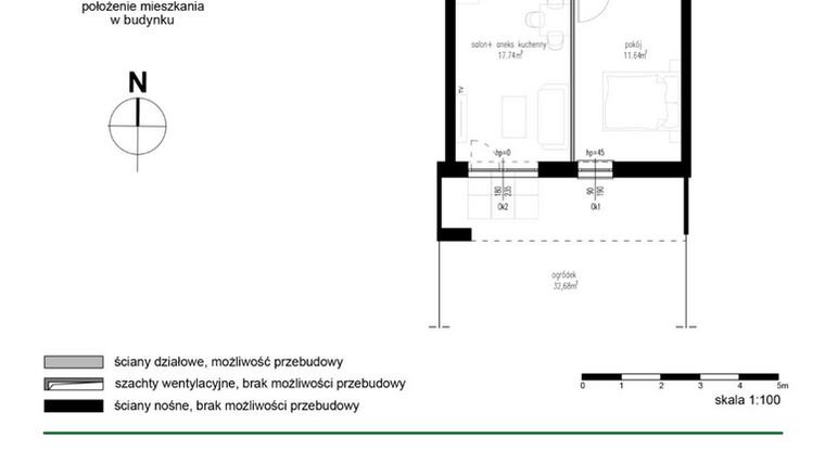 Rzut - Mieszkanie na sprzedaż 2 pokoje o powierzchni 38,32 m² - numer M5 w Wędrowna