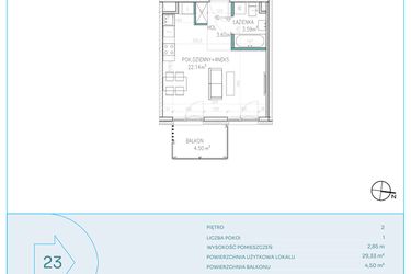 Rzut - Mieszkanie na sprzedaż 1 pokój o powierzchni 29,33 m² - numer C23 w Dwa Jeziora CD