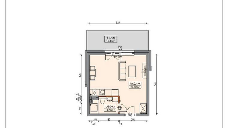 Rzut - Mieszkanie na sprzedaż 1 pokój o powierzchni 27,39 m² - numer B4.0.6.1A w Stegna Park II
