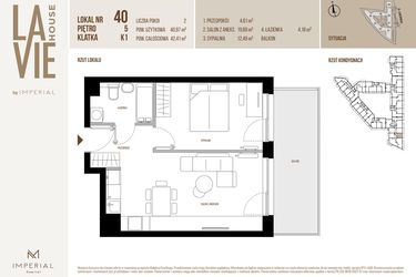 Rzut - Mieszkanie na sprzedaż 2 pokoje o powierzchni 40,97 m² - numer 40 w La Vie House