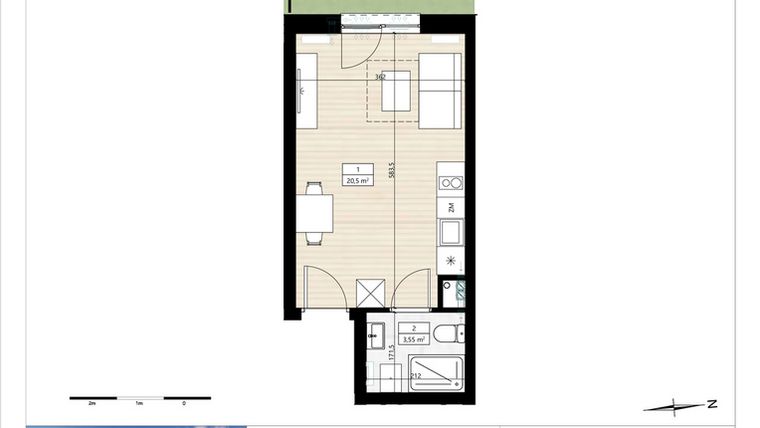 Rzut - Mieszkanie na sprzedaż 1 pokój o powierzchni 24,05 m² - numer B4/0/12 w Montano bud. B4 - apartamenty inwestycyjne