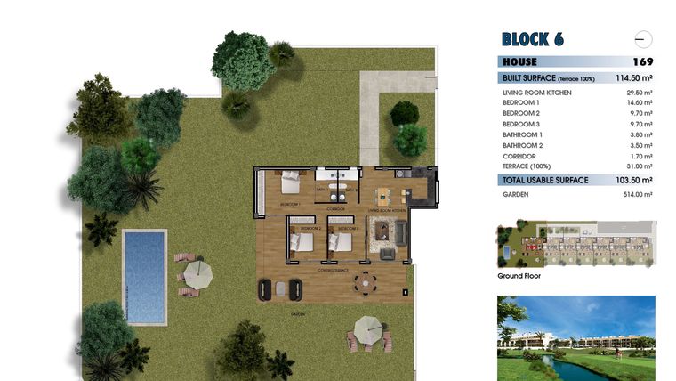Rzut - Mieszkanie na sprzedaż 3 pokoje o powierzchni 114,5 m² - numer 0-169 w Apartamenty w Los Alcázares - 40379092