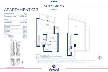 Rzut - Mieszkanie na sprzedaż 3 pokoje o powierzchni 80,72 m² - numer C1.3 w Sol Marina etap III