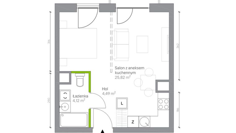 Rzut - Mieszkanie na sprzedaż 1 pokój o powierzchni 34,43 m² - numer A.2.11 w Jesionowa Vita