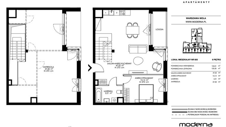Rzut - Mieszkanie na sprzedaż 4 pokoje o powierzchni 123,35 m² - numer 605 w Chronos