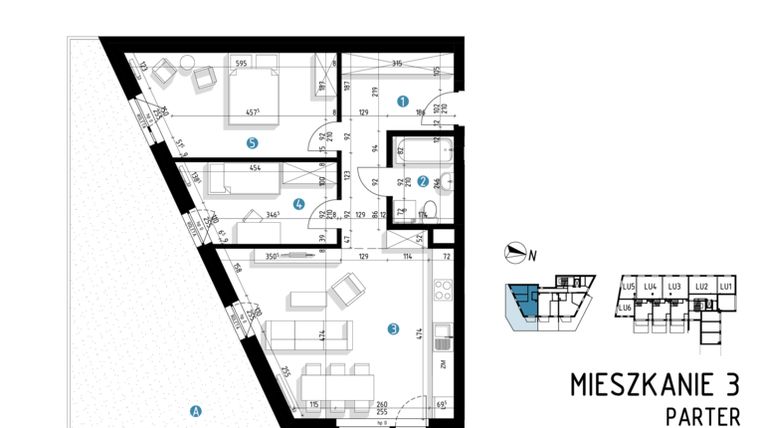 Rzut - Mieszkanie na sprzedaż 3 pokoje o powierzchni 65,5 m² - numer 6C.3 w Parkowa 6AC - ETAP III