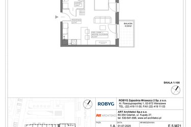Rzut - Mieszkanie na sprzedaż 1 pokój o powierzchni 32,54 m² - numer E.5M21 w Nowa Wałowa bud. E