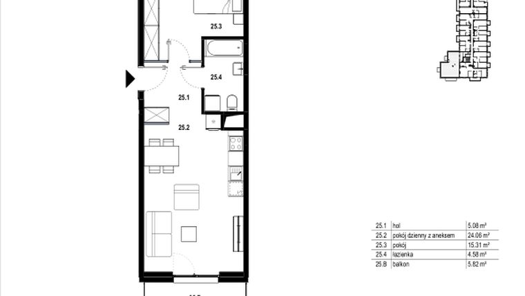 Rzut - Mieszkanie na sprzedaż 2 pokoje o powierzchni 49,03 m² - numer C3.25 w Osiedle Mozaika