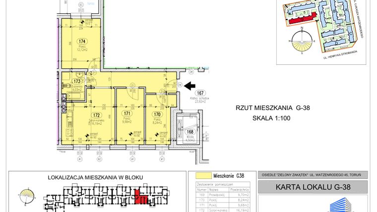 Rzut - Mieszkanie na sprzedaż 4 pokoje o powierzchni 59,96 m² - numer G-38 w Zielony Zakątek - bud. G