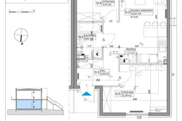 Rzut - Mieszkanie na sprzedaż 3 pokoje o powierzchni 57,39 m² - numer 54A w Osiedle Młodych etap VIII