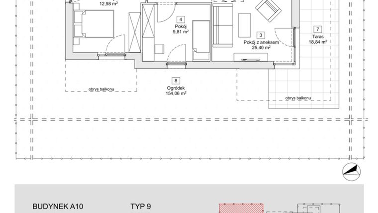 Rzut - Mieszkanie na sprzedaż 3 pokoje o powierzchni 65,56 m² - numer A10.0.3 w Zacisze Marcelin IIIa