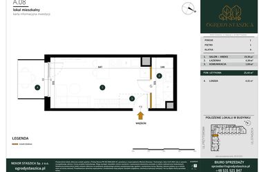 Rzut - Mieszkanie na sprzedaż 1 pokój o powierzchni 25,44 m² - numer A.08 w Ogrody Staszica