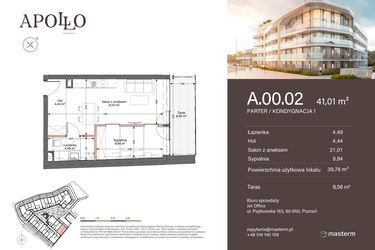 Rzut - Mieszkanie na sprzedaż 2 pokoje o powierzchni 41,01 m² - numer A.0.02 w Apollo Residence