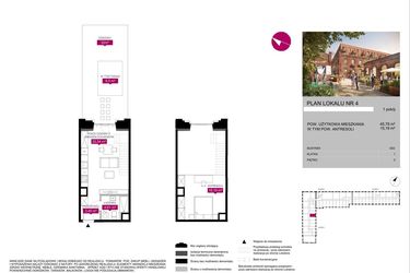 Rzut - Mieszkanie na sprzedaż 1 pokój o powierzchni 45,79 m² - numer G2.4 w Fuzja Lofty