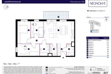 Rzut - Mieszkanie na sprzedaż 4 pokoje o powierzchni 76,18 m² - numer 15/108 w Osiedle Neonowe