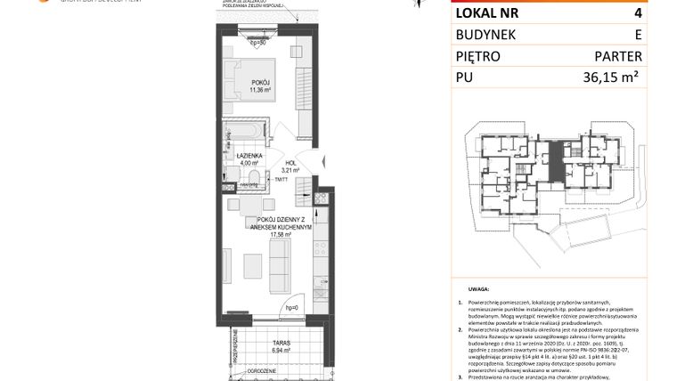 Rzut - Mieszkanie na sprzedaż 2 pokoje o powierzchni 36,15 m² - numer E.4 w Osiedle Warszawska