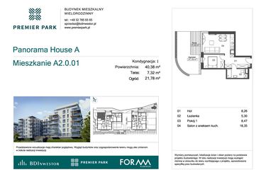 Rzut - Mieszkanie na sprzedaż 2 pokoje o powierzchni 40,38 m² - numer A2.0.01 w Premier Park II