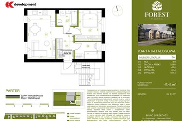 Rzut - Mieszkanie na sprzedaż 3 pokoje o powierzchni 47,41 m² - numer 5A w Wiązowna Forest