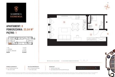Rzut - Mieszkanie na sprzedaż 1 pokój o powierzchni 33,84 m² - numer 8 w Kamienica Siemensa