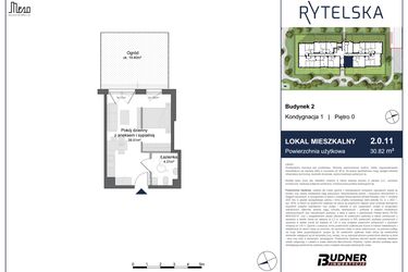 Rzut - Mieszkanie na sprzedaż 1 pokój o powierzchni 30,82 m² - numer 2.0.11 w Rytelska