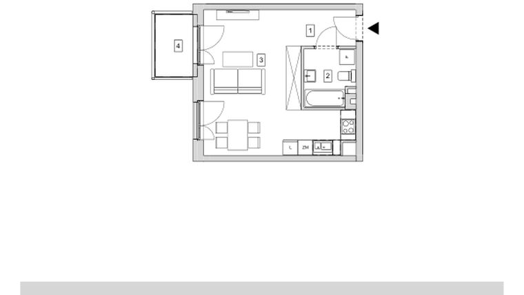 Rzut - Mieszkanie na sprzedaż 1 pokój o powierzchni 33,99 m² - numer B7-K1-2-8 w ATAL Strachowicka II