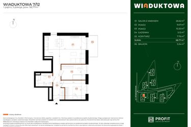 Rzut - Mieszkanie na sprzedaż 3 pokoje o powierzchni 58,77 m² - numer 7.12 w Wiaduktowa