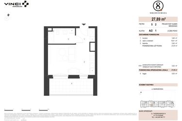 Rzut - Mieszkanie na sprzedaż 1 pokój o powierzchni 27,89 m² - numer A/2/5.2 w Smardzewska 8
