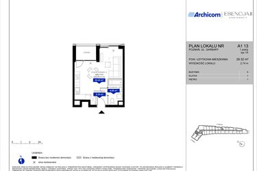 Rzut - Mieszkanie na sprzedaż 1 pokój o powierzchni 29,32 m² - numer A1.13 w Apartamenty Esencja II