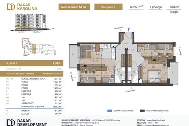 Rzut - Mieszkanie na sprzedaż 4 pokoje o powierzchni 80,92 m² - numer 10 w Osiedle Dakar Karolina