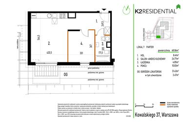 Rzut - Mieszkanie na sprzedaż 2 pokoje o powierzchni 48,86 m² - numer 7 w Kowalskiego 37