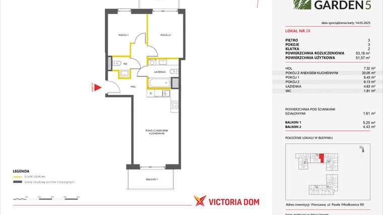Rzut - Mieszkanie na sprzedaż 3 pokoje o powierzchni 53,18 m² - numer 28 w Nova Viva Garden 5